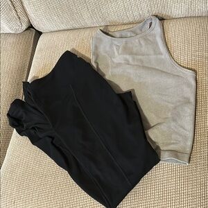 Gray Free People Tank Top and Black Yoga Leggings Set